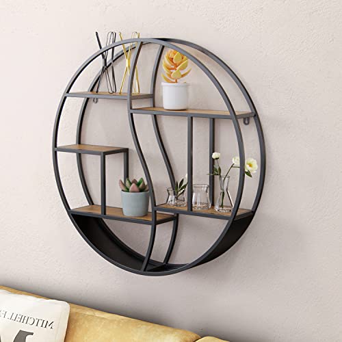 Round Wall Shelf,Decorative Circle Floating Shelves - color: Black