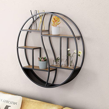 Round Wall Shelf,Decorative Circle Floating Shelves - color: Black