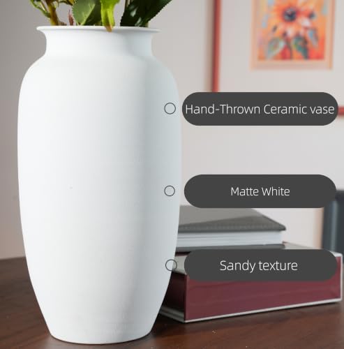 11 inch Tall Handcrafted Large White Ceramic Vase for Flowers, Home Decor - size: 11”H × 6”W