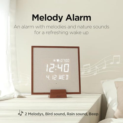 mooas Wooden Frame LED Silent Wall Clock (Wooden Frame Dark Brown) - color: Wooden Frame Dark Brown
