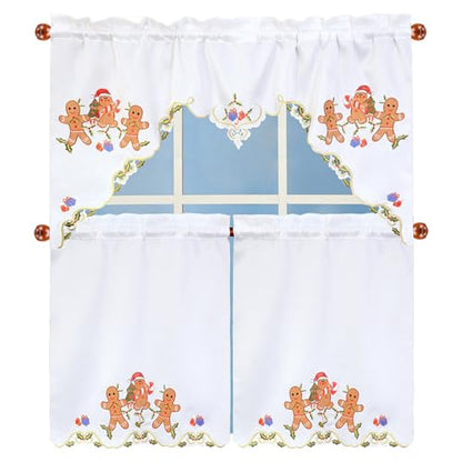 Simhomsen Embroidered Gingerbread Kitchen Window Curtain Swag and Tiers Set for Christmas Holidays (Gingerbread) - color: Gingerbread