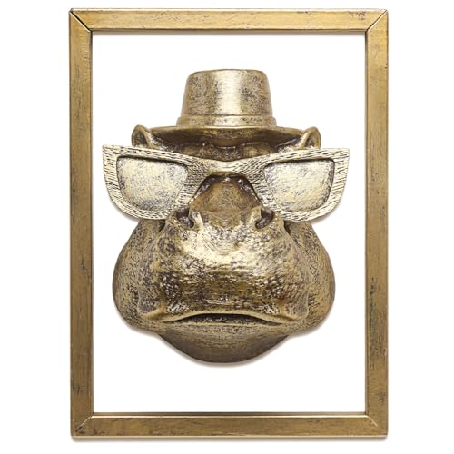 JJALIGHTS Exquisite Resin Animal Head Wall Sculpture (Gift Metal Frame) - Imitation Copper Vintage Decor for Living Room, Bedroom & Office | Decorative Wall Hanging Art(Hippo) - color: Hippo