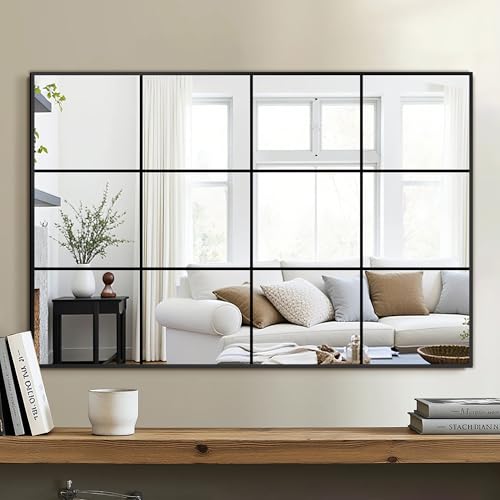 Delma Window Pane Mirror for Wall, 24"x36" Window Mirror Black - size: 36"L x 24"W