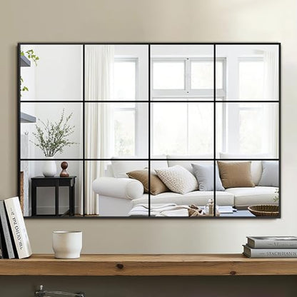 Delma Window Pane Mirror for Wall, 24"x36" Window Mirror Black - size: 36"L x 24"W