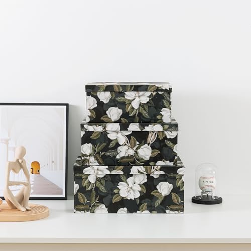 Soul & Lane - Midnight Gardenia Decorative Boxes with Lids, Set of 3, Black - color: Midnight Gardenia