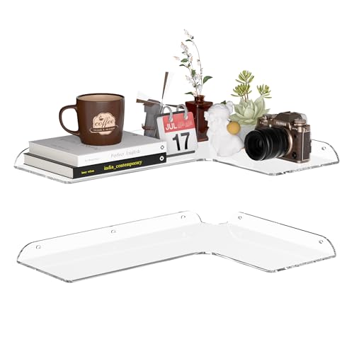 Sezanrpt 11.4x16 Inch Acrylic Corner Floating Shelf Set of 2, Clear Corner Wall Shelf for Home Décor, Speakers, Security Cameras, Toileries, Plants, Figures, Cosmetics, Books - color: Clear-2 Pack, size: 11.4x16 Inch