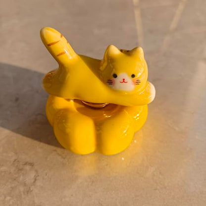 Miniature Figurines Cute Ceramic Rotating Ornament Funny Spinner Sculpture for Shelf, Desk, Home Decoration, Perfect Adorable Rotary Exquisite Interesting Gift (Yellow Cat)