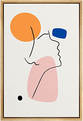 IDEA4WALL Framed Canvas Print Wall Art Mid-Century Line Art Face with Multicolor Dots People Fashion Digital Art Street Art Bohemian Colorful Neon for Living Room, Bedroom, Office - 16"x24" Natural - color: Abstract2-1910-m09, size: 24"L x 16"W