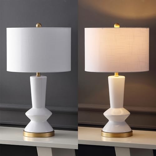 JONATHAN Y Ziggy 27" Modern Ceramic Metal Table Lamp, White/Gold Painting - color: White/Brass Gold