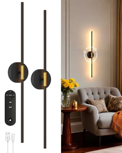 GOODEA Peel and Stick Wall Sconces, Battery Operated Wall Sconces Set of 2