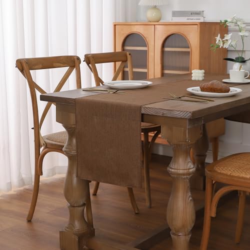 Gernaice Solid Color Table Runner, Rustic Cotton Linen Farmhouse Table Runners for Holiday Wedding Dining Living Room Bedroom Home Decor, 90" L X 13" W Coffee - size: 13" X 90", style: Coffee