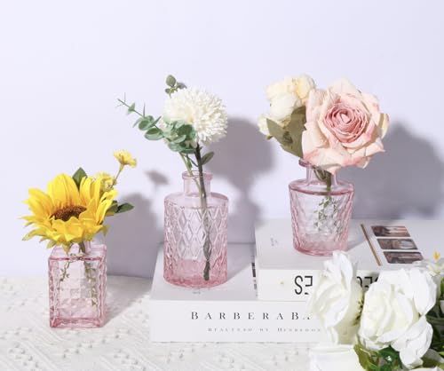 36pcs Pink Glass Bud Vase Set, Small Flower Vases for Centerpieces in Bulk - color: Pink, size: 36pcs