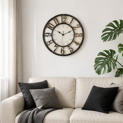 ZOOFOX 12 Inch Retro Wall Clock, Silent Non-Ticking Battery Operated Movement Decorative Round Quartz Wall Clock, Raised 3D Arabic Numeral Clock for Home, Living Room, Kitchen, Office