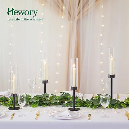 Hewory Black Candlestick Holders: 3PCS Glass Hurricane with Metal Base - color: Black, size: 3pcs