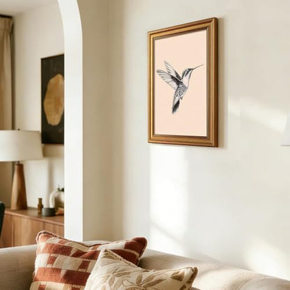 Gold Framed Hummingbird Wall Art Black And White Bird Pictures 16x24 Inch - color: Hummingbird, size: 24"L x 16"W