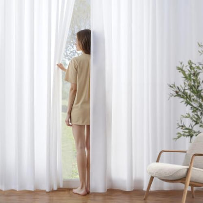 MIULEE White Semi Sheer Privacy Curtains Drapes 2 Panels 52W x 63L - color: White, size: 52"W x 63"L (Pack of 2)