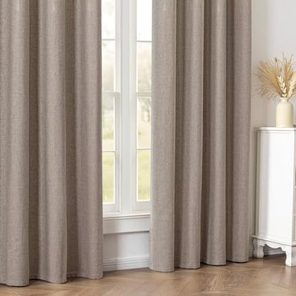 100% Blackout Curtains 96 inch Length Faux Linen (W37 x L96, Beige) - color: Beige, size: 37"W x 96"L (Pack of 2)