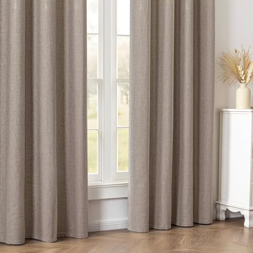 100% Blackout Curtains 108 inch Faux Linen (W52 x L108, Beige) - color: Beige, size: 52"W x 108"L (Pack of 2)