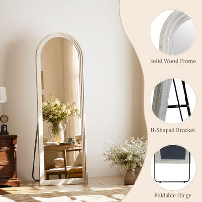 65"x22" Arched Full Length Mirror with White Solid Wood Frame - color: White, size: 65"L x 22"W