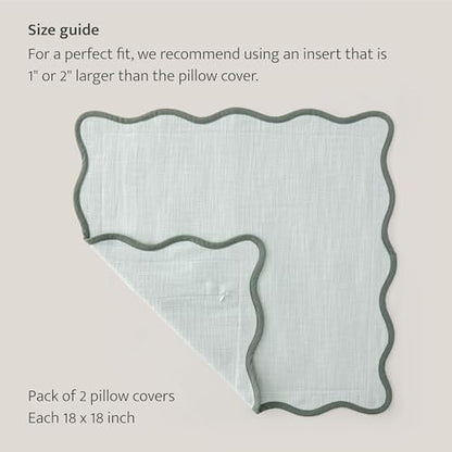Double Stitch 100% Cotton Scalloped Throw Pillow Covers, Aqua Mint - color: Aqua Mint, size: 18" x 18" (Pack of 2)