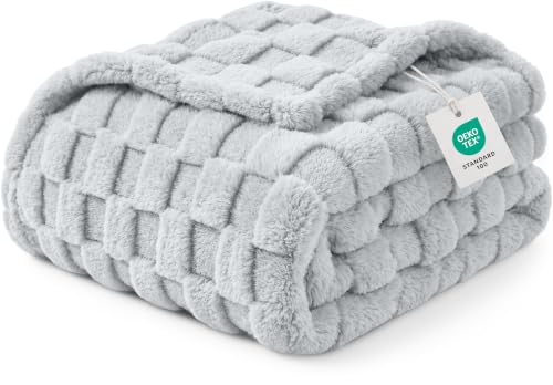 Utopia Bedding Plush Checkered Fleece Blanket Cool Grey King, 90x102 Inch - color: Cool Grey, size: King