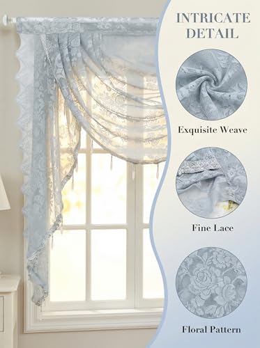 Molaxhome Grey Lace Window Valance Curtains Swag Victorian Gothic Style - color: Grey, size: 39.4"W x 41.3"L (Pack of 1)