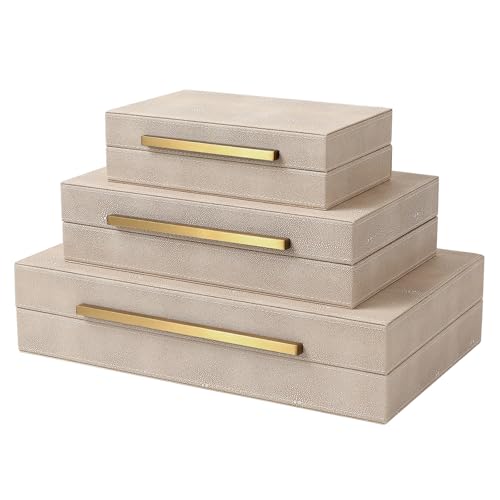 Decorative Boxes, shagreen box, Set of 3 Decorative Storage Boxes with Lids, Faux Shagreen Nesting Decorative Box for Home Decor, Bridal Trunk, Jewelry Keepsake Storage Boxes (Ivory 2) - color: Ivory 2