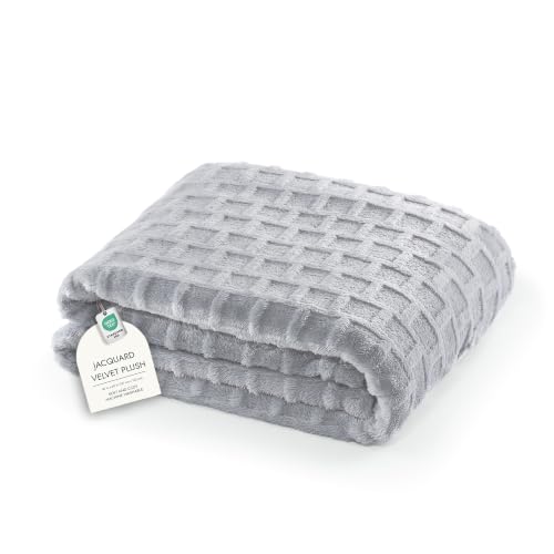 Velvet Plush Jacquard Tile Throw Blanket for Couch - Buttery Soft, Cozy Throw, for Women (Light Gray, 50" x 60") - color: Light Gray
