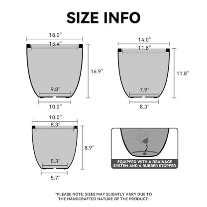 Kante Set of 3 Pale Gray Concrete Bowl Round Planters for Modern Home - color: Concrete Gray, size: 18/14/10-Inch Dia