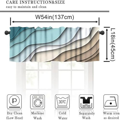 Teal Blue Beige Valance, Modern Geometric Abstract Brown Line Texture Print Blackout Rod Pocket Short Window Valance Curtain for Kitchen Cafe Bedroom Living Room, 54x18inch - color: Marble-25