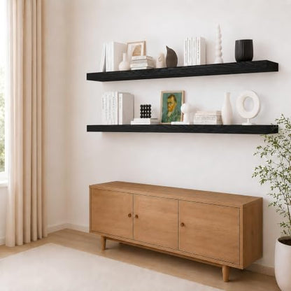 Rusitc Floating Shelves 48 inch Long 8 "deep Set of 2, Heavy Duty Wood Wall Mounted Shelves for Bathroom Living Room Kitchen,Book Shelves with Thickened Hidden Bracket-Black - color: Black, size: 48'' x 8''x 2''(set of 2）