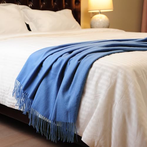 CUDDLE DREAMS Premium Cashmere Throw Blanket with Fringe (Porcelain Blue) - color: Porcelain Blue