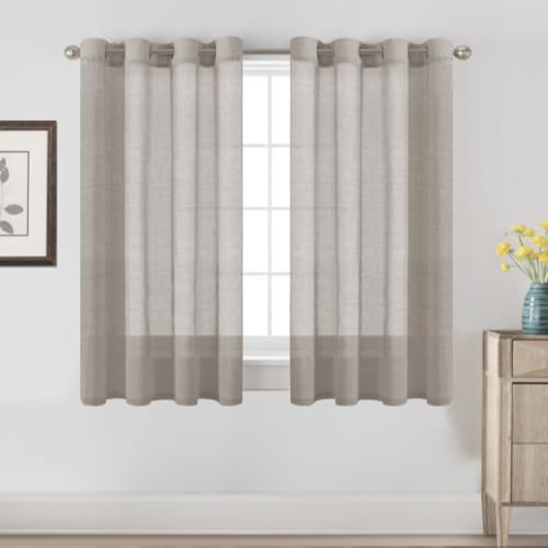 H.VERSAILTEX Taupe Linen Sheer Curtains 54" 2 Panels Grommet - color: Taupe, size: 52"W x 54"L (Pack of 2)