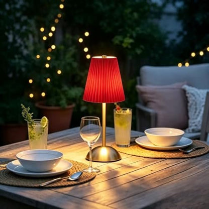 Gold Cordless LED Table Lamps, Red Fabric Shade Desk Lamps（Red - color: Red