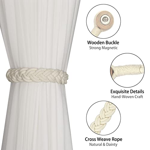 BEL AVENIR Curtain Tiebacks Magnetic 1 Pack Woven Drapery Holdback - color: Ivory Braid-1 Pack