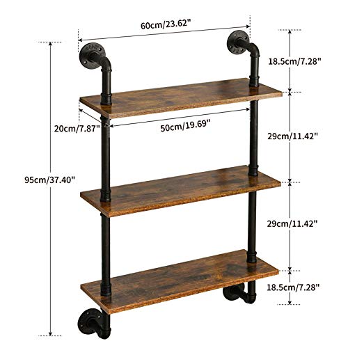 IBUYKE 3-Tiers Industrial Pipe Shelves, Pipe Floating Shelves RF-TM003 - size: 3 Tier