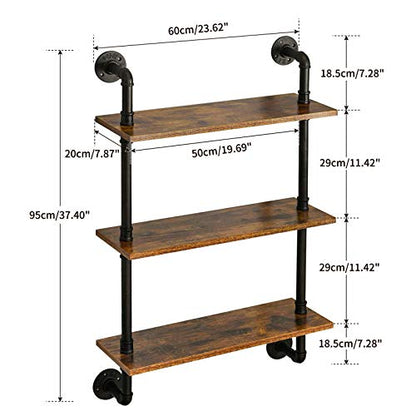 IBUYKE 3-Tiers Industrial Pipe Shelves, Pipe Floating Shelves RF-TM003 - size: 3 Tier