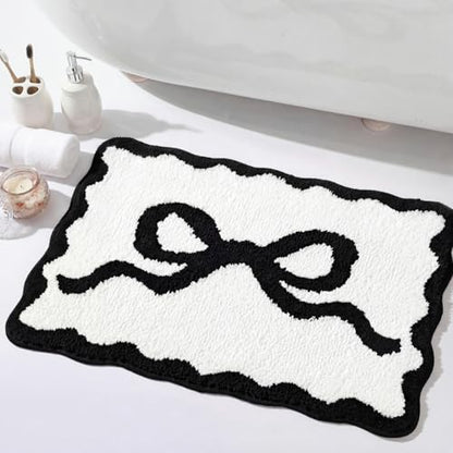 Tinideya Black Bow Bathroom Rug 16" x 24" Scalloped Bow Bath Mat - color: Black, size: 16" x 24" (Rectangular)