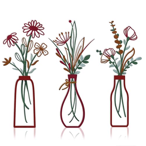 Embewhis Metal Wall Art Flowers 3pcs, Rustic Farmhouse Flower Sculptures, 13.7" Wall Art Decor, Drill-Free Install Option for Living Room, Kitchen, Bedroom & Bathroom - size: C
