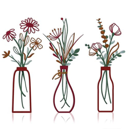 Embewhis Metal Wall Art Flowers 3pcs, Rustic Farmhouse Flower Sculptures, 13.7" Wall Art Decor, Drill-Free Install Option for Living Room, Kitchen, Bedroom & Bathroom - size: C