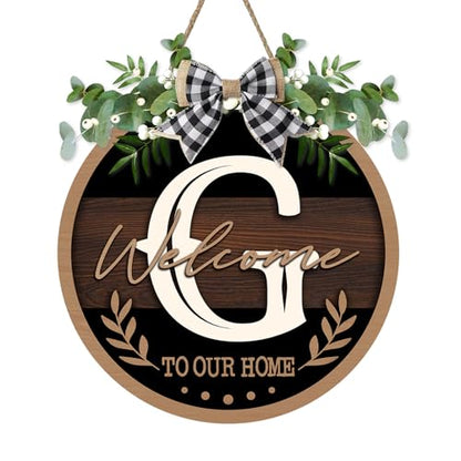 Monogram Letter G Front Door Sign, Welcome to Our Home Family Last - color: G