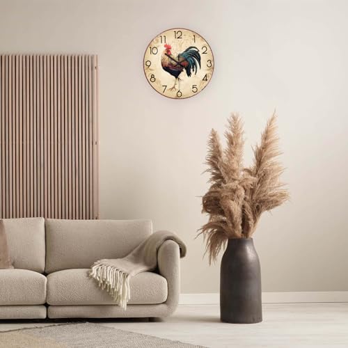 XNM Brown Rooster Wall Clocks Battery Operated 14 Inch - color: Brown Rooster, size: 14 Inch