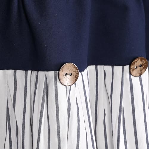 DOSLY Ides Farmhouse Navy Blue Button Valance, Striped Pleated Design with Coconut Buttons, Window Treatment for Kitchen Living Room Bedroom, 52" W x 18" L - color: Navy & Navy Stripe, size: 52"W x 18"L (Pack of 1)