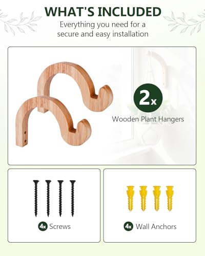 7-Inch Hanging Plant Brackets, Arc-Shaped Wooden Plant Hanger Indoor, Wall Mount Hooks for Outdoor Hanging Bird Feeders, Flower Baskets Pots, Wind Chimes, Lanterns - style: 5-Semicircle Style(2Pack)