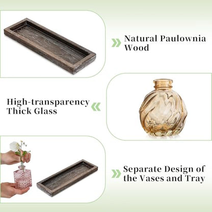 Glasseam Glass Bud Vases for Flower: 5 Pcs Small Vases with Wooden Tray - color: Colorful-embossed