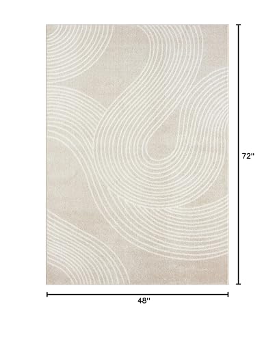 Abani Beige and White Swirl Area Rug | 4' x 6' Cream Carpet with Wave Pattern | Modern Rug for Living Room, Bedroom and Office | Nuevo Collection - color: Beige, size: 4' x 6' (Rectangular)