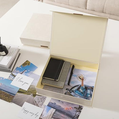 Soul & Lane - Letter Keepsake Storage Box, Magnetic Lid, Set of 2, Beige - color: Beige