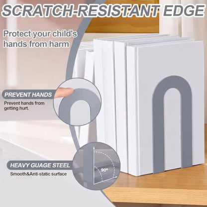 Chunful 6 Pcs Gray Metal BookEnds Shelves, 7.5 x 5.75 x 3.5 in - color: Gray, size: 7.5*5.75*3.5inch