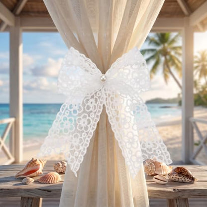 White Lace Bow Curtain Tiebacks 6-Pack, Vine Floral Curtain Holdbacks - color: White Daisy Floral
