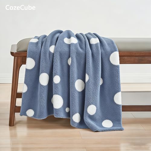 CozeCube Reversible Knitted Throw Blanket,Dusty Blue White Polka Dot50 x60 - color: D-dusty Blue and White, size: 50"x60"